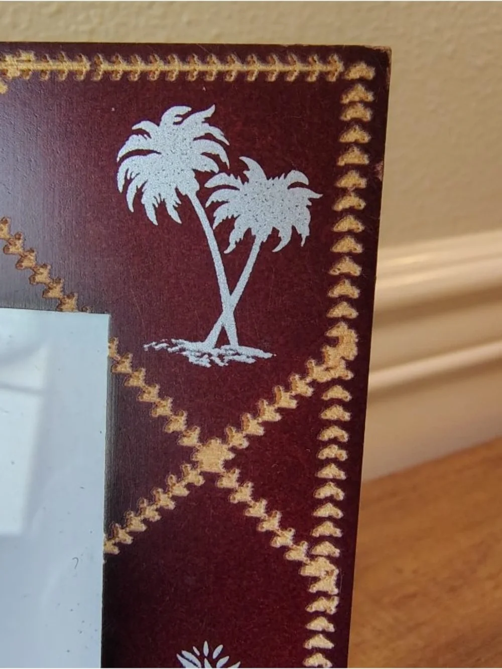 Vtg 90s Beach Theme Brown Picture Frame Pineapple Palm Tree Taiwan 4x6